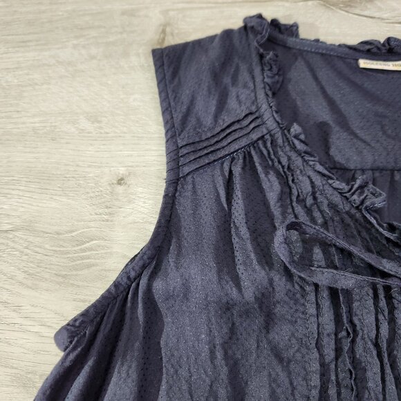 Anthropologie Holding Horses Black Ruffle Neck Pleated Viscose Blouse Size 2 - Picture 7 of 14